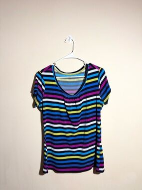 Worthington Size Large Multicolor Striped Scoop Neck Casual Top